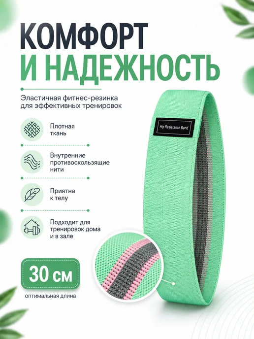 Фитнес резинка тканевая, зеленый, фото 2