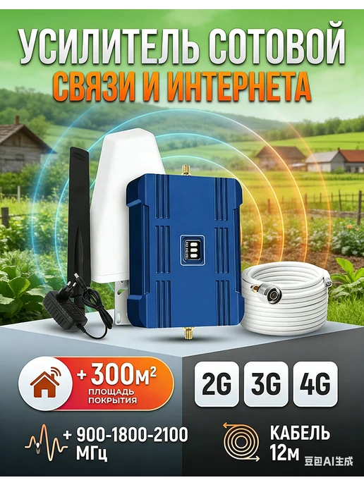 Усилитель сотовой связи и интернета LTE 900-1800-2100 МГц, голубой