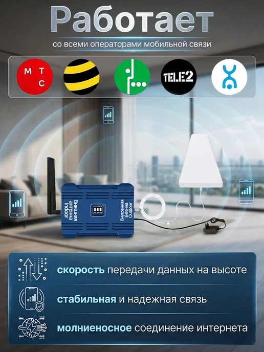 Усилитель сотовой связи и интернета LTE 900-1800-2100 МГц, голубой, фото 7