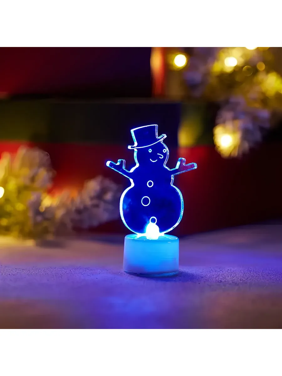 Фигура светодиодная "Снеговик в шляпе 2D",RGB, на батарейках