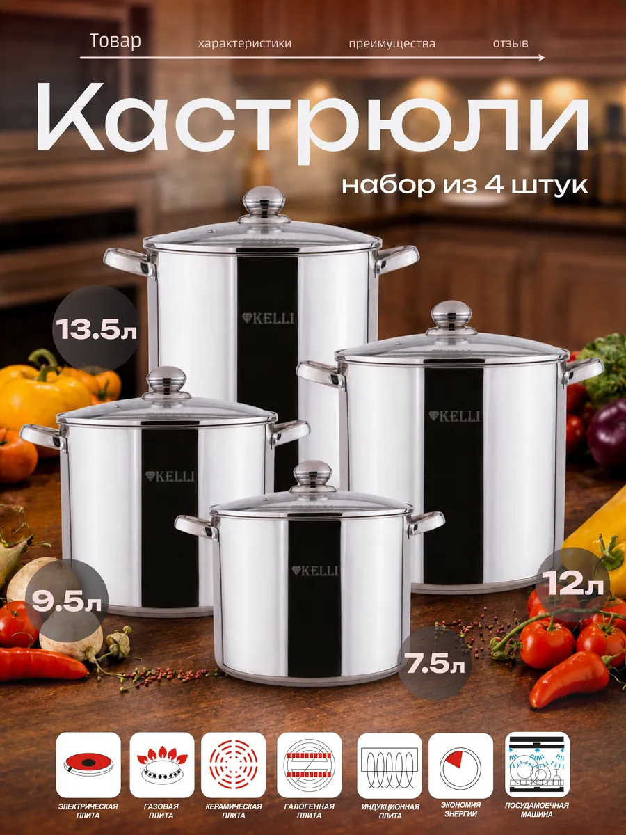 Набор кастрюль из нержавеющей стали KELLI