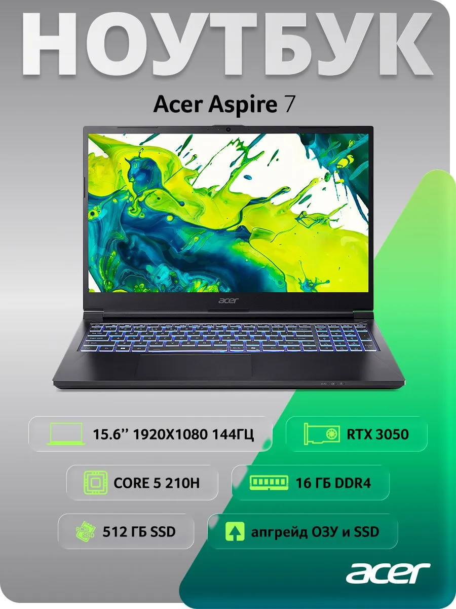 Acer Ноутбук Aspire 15.6" IPS 144 Гц Core i5 RTX 3050 16 512 ГБ (…