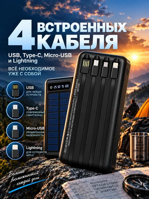 SoniX Power Bank 50000 mAh с солнечной панелью внешний аккумулятор, 50000 мАч, фото 2