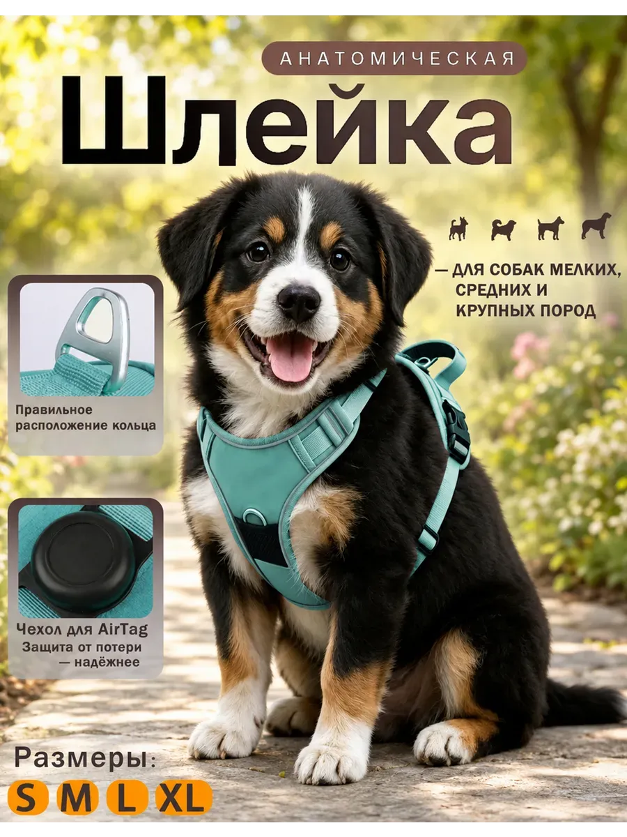 Шлейка анатомическая для собак мелких, средних крупных пород