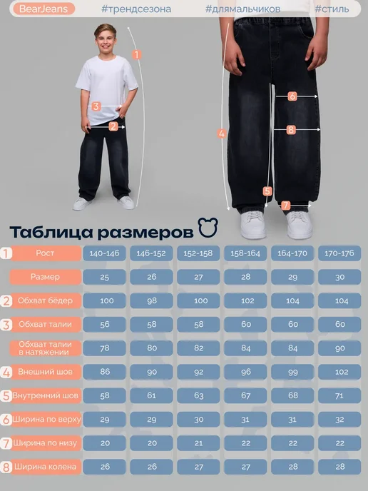Bear Jeans Джинсы багги широкие на резинке подростковые, синий, фото 2