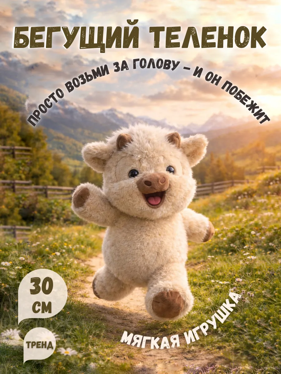 Мягкая игрушка Теленок бегущий 30 см