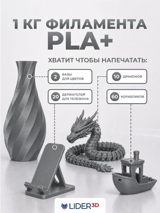 Lider-3D Пластик для 3д принтера pla + 1.75 мм 1 кг бежевый, 1 кг, фото 5