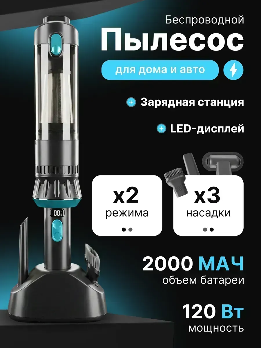 Автомобильный пылесос для автомобиля беспроводной мощный