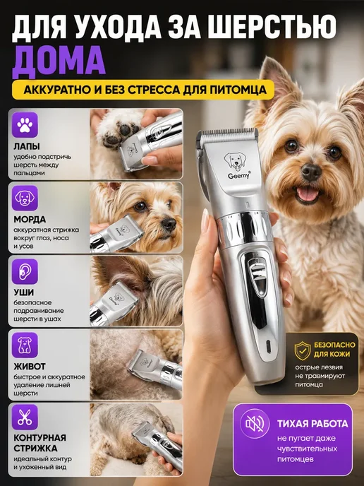 FIL17 Машинка для стрижки животных 4 насадки USB, вариант, фото 3
