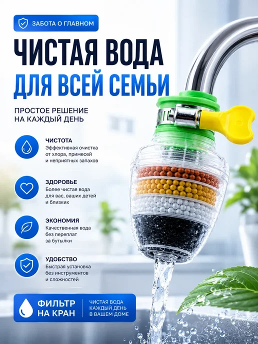 Амаля Фильтр для воды на кран проточный насадка для очистки, белый, фото 5