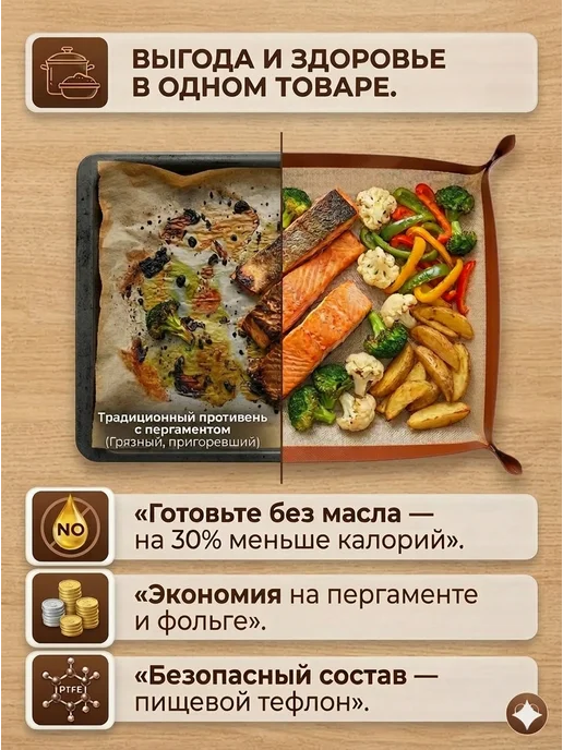 Антипригарный коврик-противень на кнопках для запекания, черный, фото 5