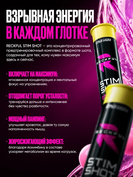 Reckful Предтренировочный комплекс в шотах жидкий предтрен Stim Shot, вариант, фото 2