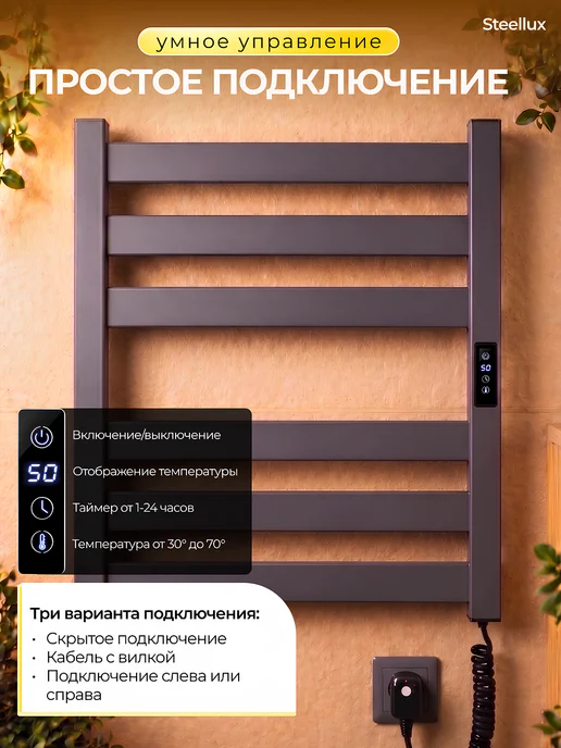Электрический Полотенцесушитель Графит 600 / 530 мм, серый, фото 3