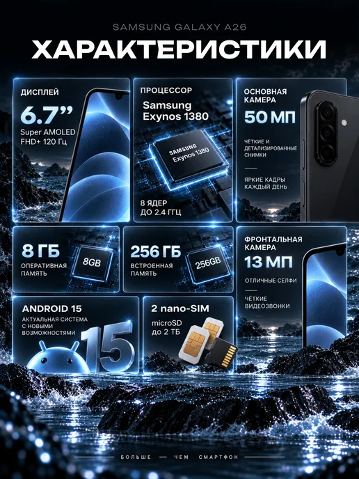 Смартфон Samsung A26 8/256 ГБ, синий, фото 4