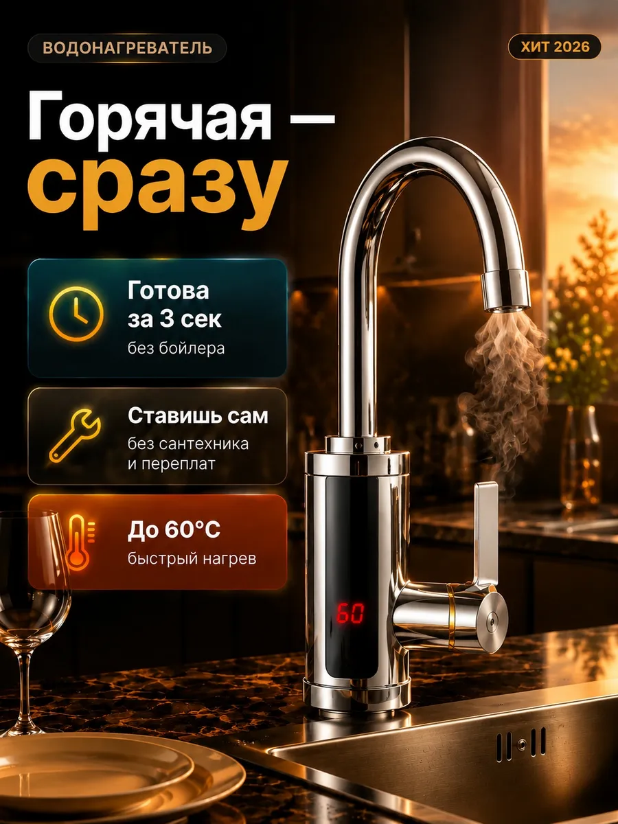 Водонагреватель проточный для кухни кран электрический