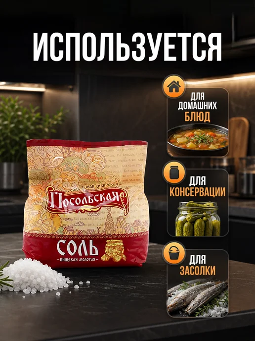 Соль Посольская крупная, 2.5кг для засолки, 2,5 кг, фото 4