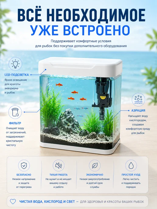 Аквариум для рыб с фильтром и подсветкой набор 5 литров, вариант, фото 4