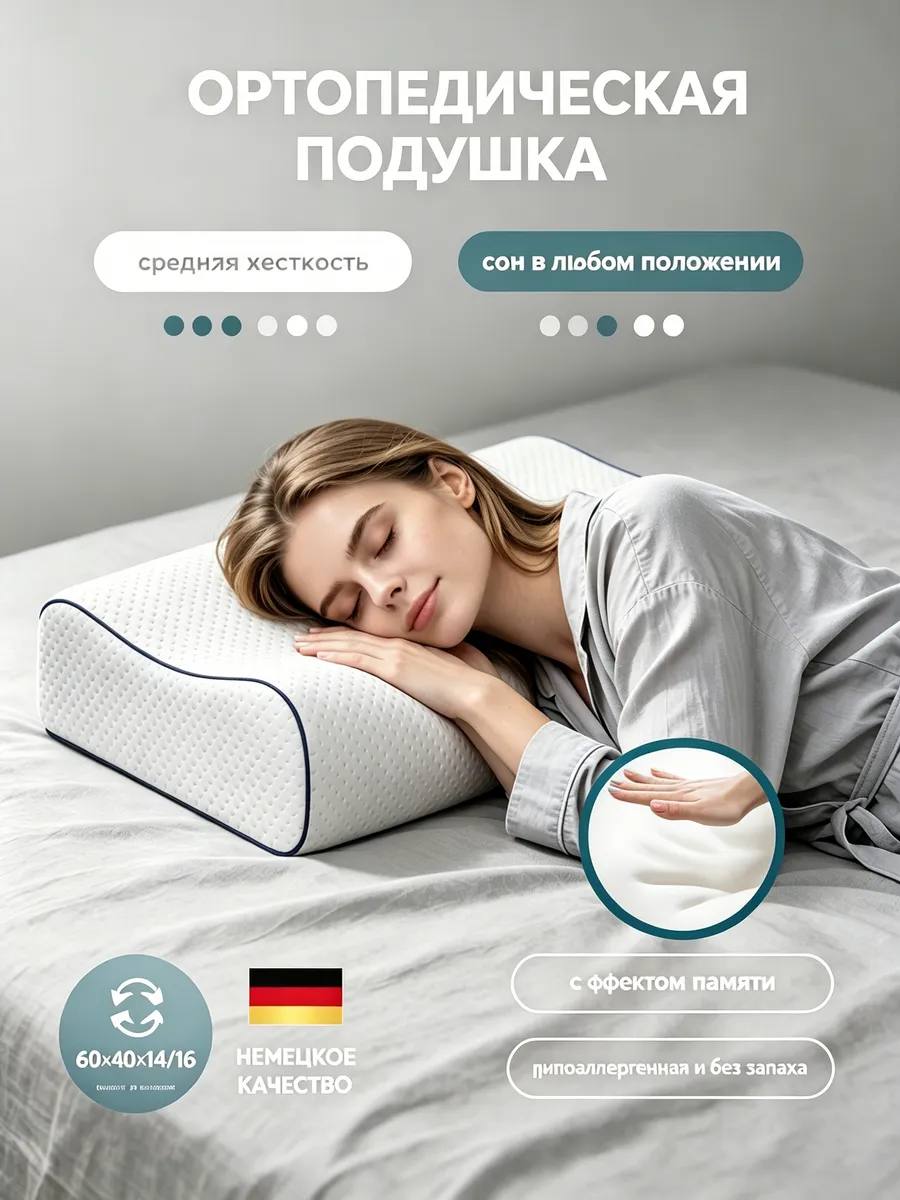 Подушка ортопедическая я для сна от боли в шее с памятью