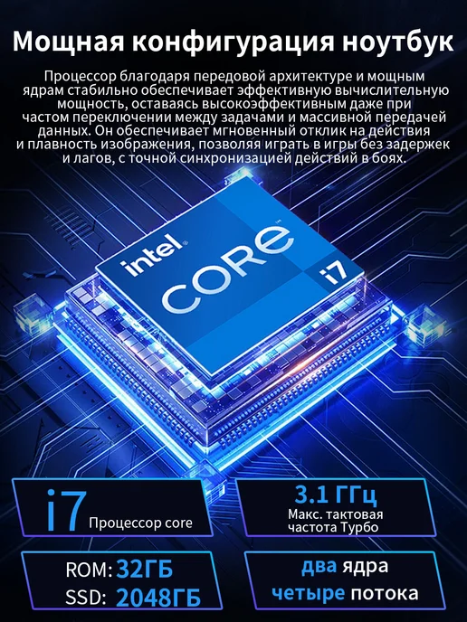 Игровой ноутбук Intel Core i7 RAM 32ГБ SSD 1024ГБ, 32 ГБ, 2048 ГБ, фото 4