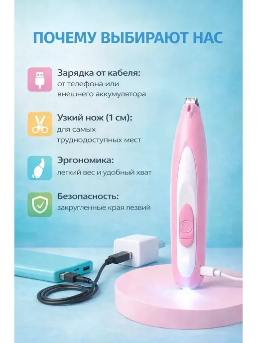 Ор7 Триммер для животных тихий аккумуляторный для лап и морды, голубой, фото 2