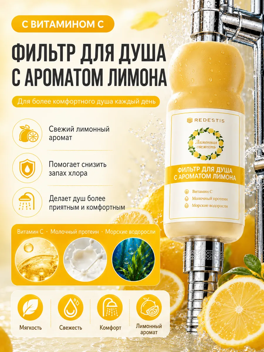 Фильтр для душа витамин C лимон от хлора