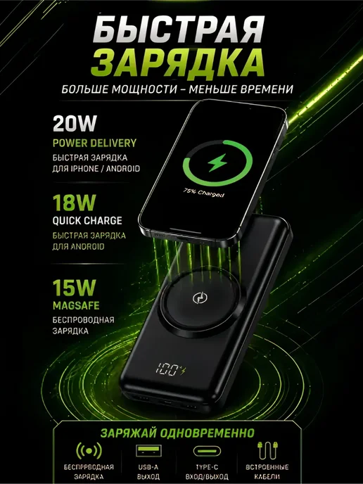 Повербанк 50000 мАч портативный аккумулятор, 30000 мАч, фото 2