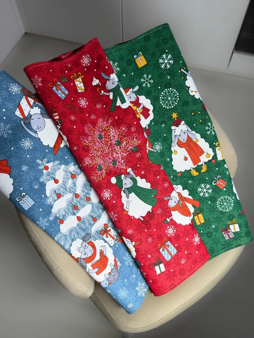 GoodMarketTEXTILE Полотенце кухонное 60х47см набор 3шт. Новый год Овцы 2027, 60x47 см, 3 шт, фото 3