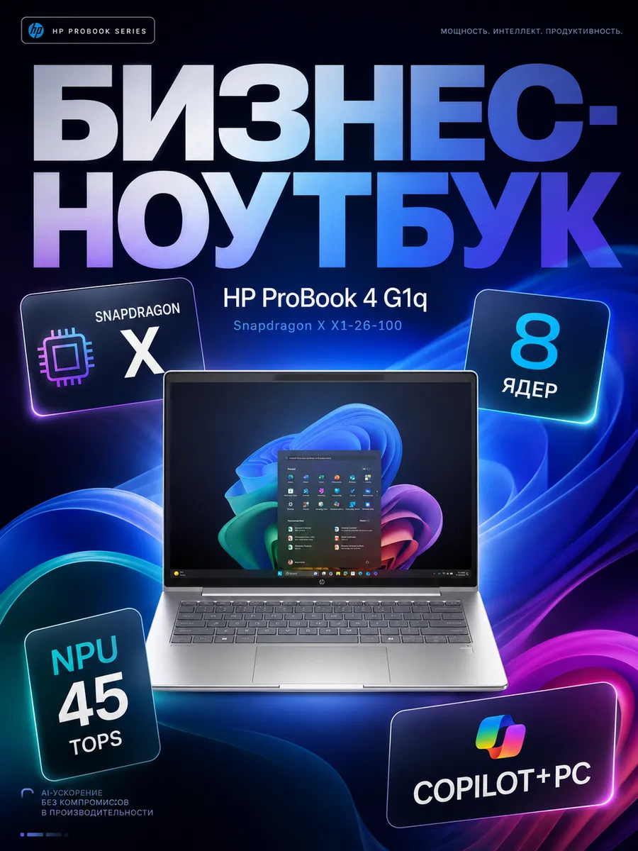 HP Ноутбук ProBook 4 14 X1 32ГБ 1ТБ Windows 11 Pro для бизнеса