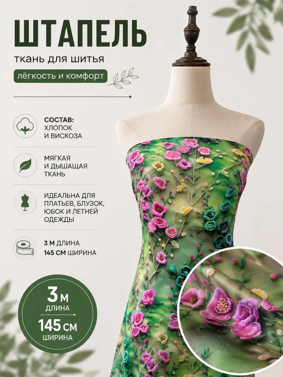 Штапель ткань для рукоделия 3 м