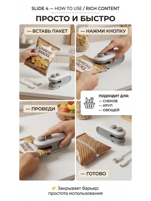 гука Запайщик пакетов ручной мини, белый, фото 4