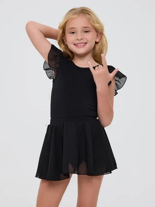 BALLETIKA Купальник гимнастический с юбкой для танцев и тренировок, черный, фото 8