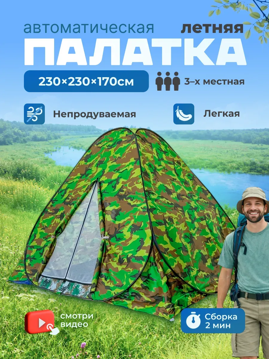 Палатка летняя непродуваемая 230х230х170см