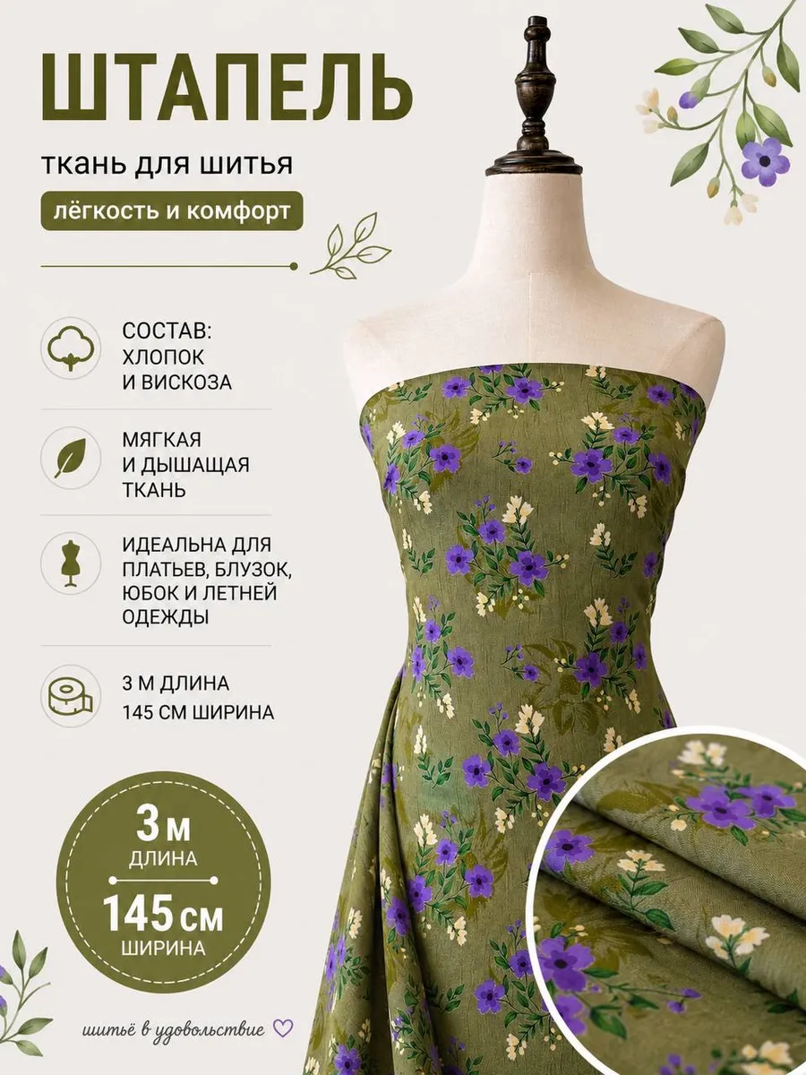 Штапель ткань для рукоделия 3 м