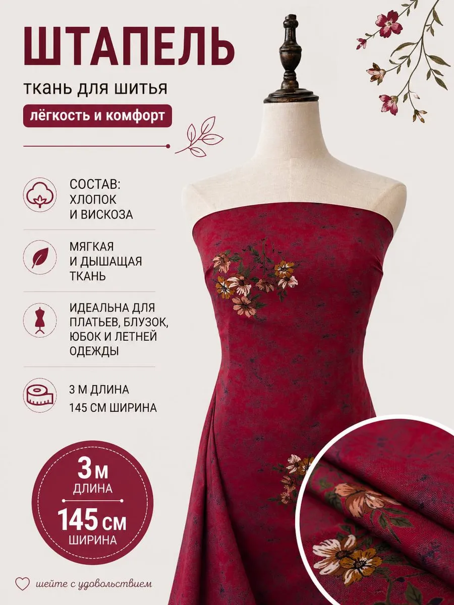 Штапель ткань для рукоделия 3 м
