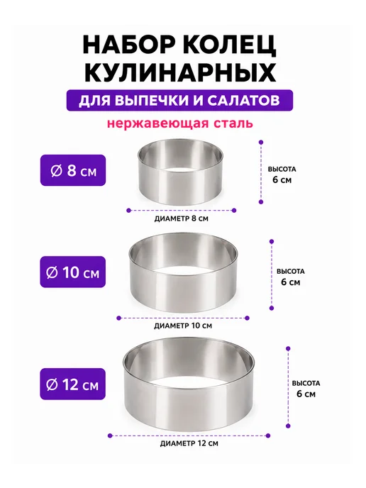 Набор кулинарных колец для салатов и десертов, серый, фото 2