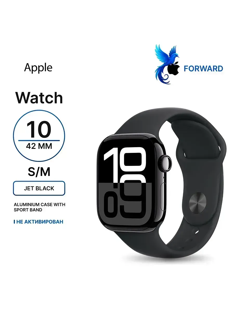 Apple Часы Watch S10, 42mm Aluminium Sport Band Jet Black S M