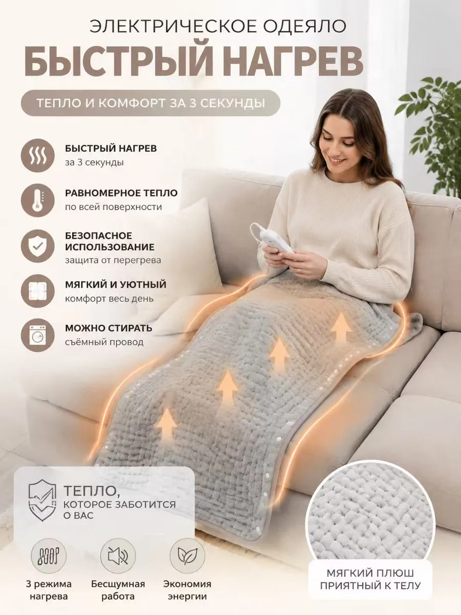 Грелка электрическая термогрелка термоковрик с таймером