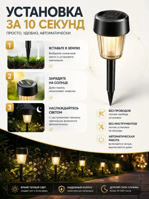МирПло89 Садовый светильник на солнечной батарее LED, черный, фото 2