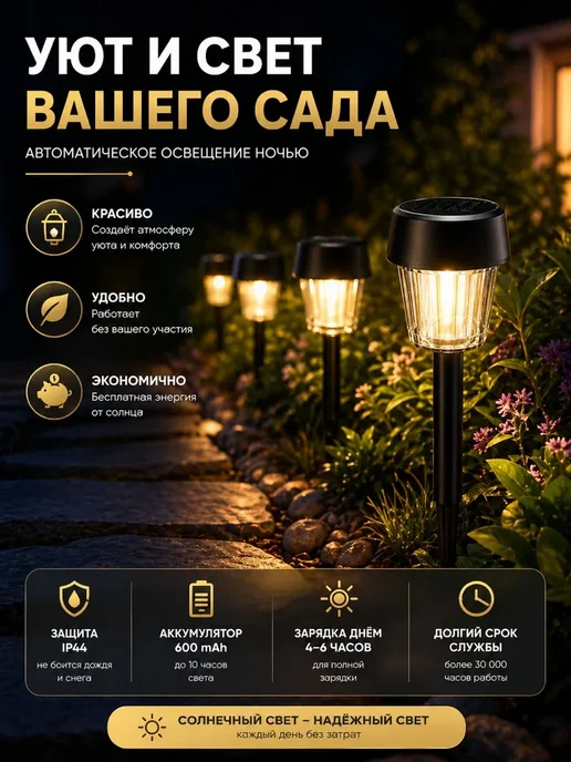МирПло89 Садовый светильник на солнечной батарее LED, черный, фото 4