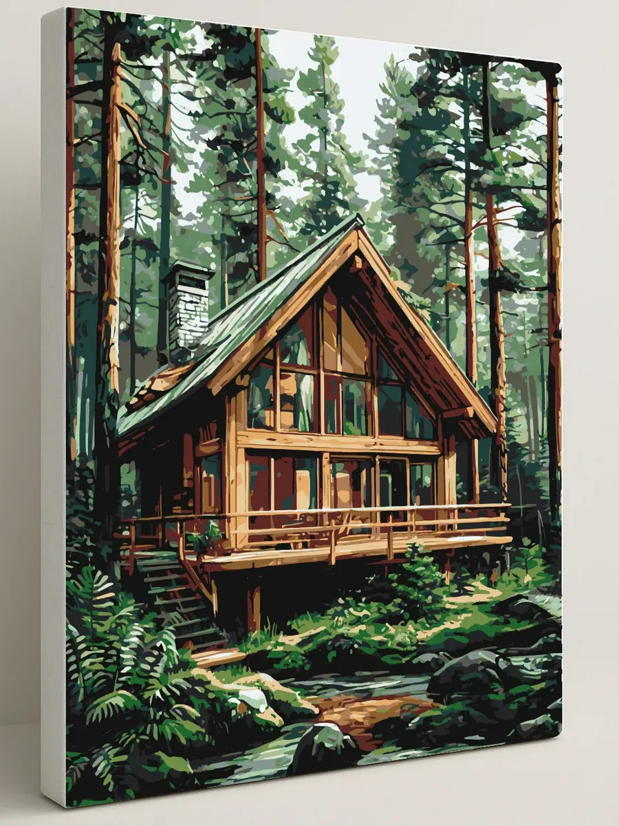 Картина по номерам - Эко-домик среди сосен — 40×50 см
