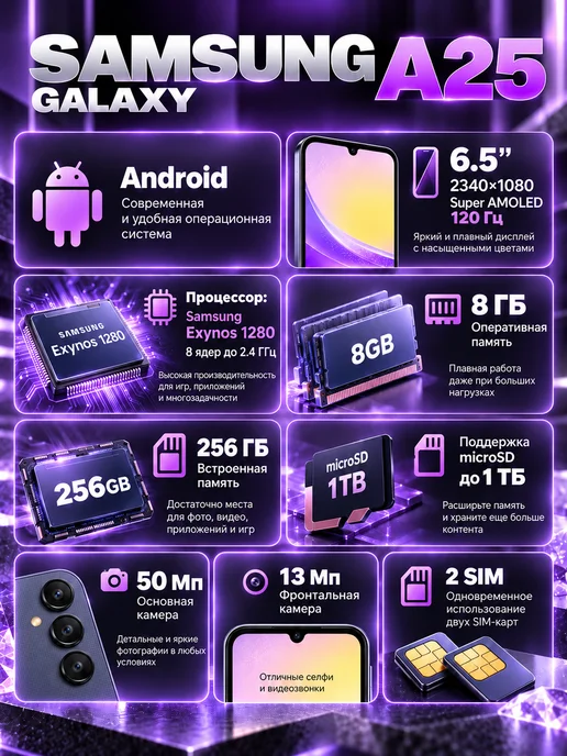 Смартфон Samsung A25 8/256 ГБ, черный, фото 2