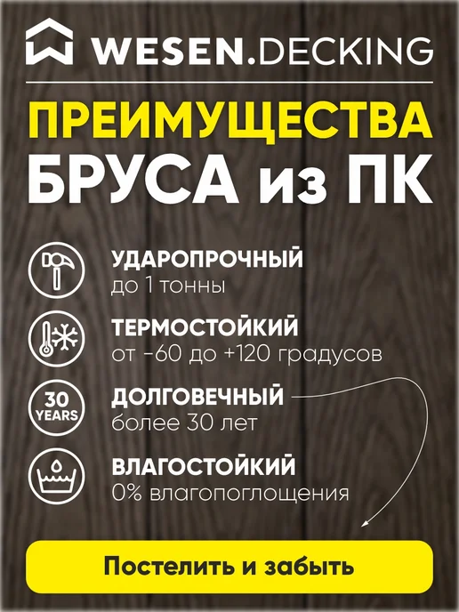 Брус полимерный 100х100х1000 мм, Антрацит, 2 шт, 100x1500 мм, 1 шт, фото 3