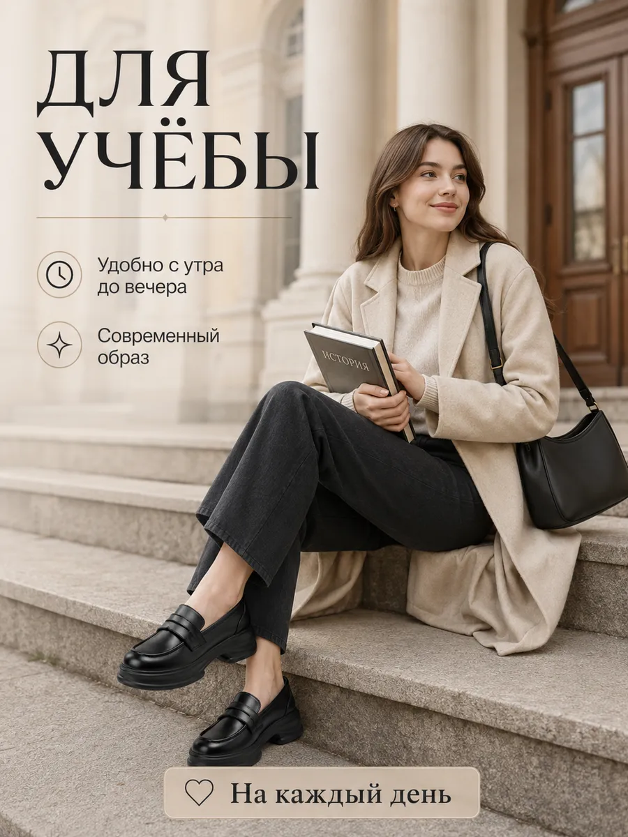 Лоферы школьные на платформе