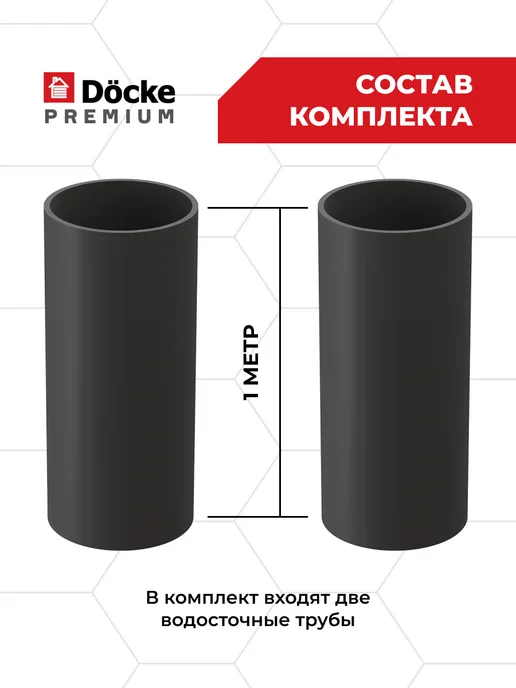 Docke Труба водосточная Premium (Графит), 1м - 2 шт, 1 м, 2 шт, фото 2