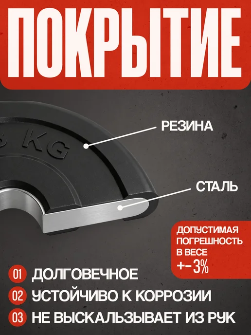 Mbbarbell Блины для штанги 51 мм 1,25 кг металлическая втулка, 1,25 кг, фото 3