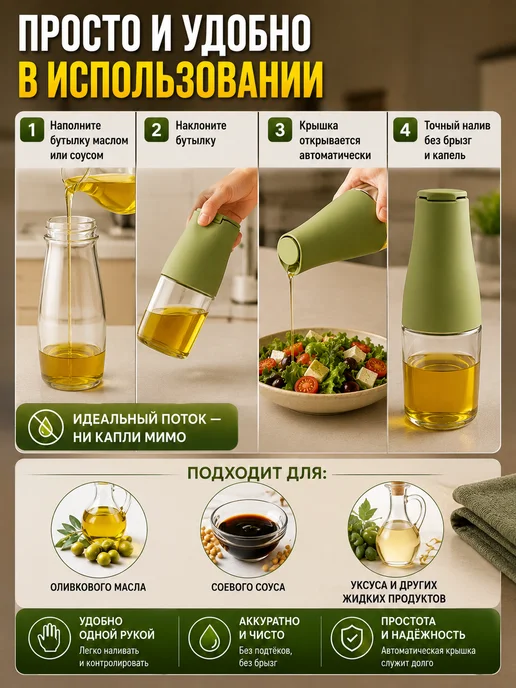 НК02 Стеклянная бутылка для масла и соусов с дозатором 450 мл, 450 мл, фото 3