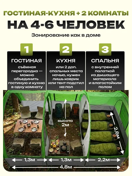 voochi Палатка туристическая 4 местная с тамбуром большая, вариант, фото 2