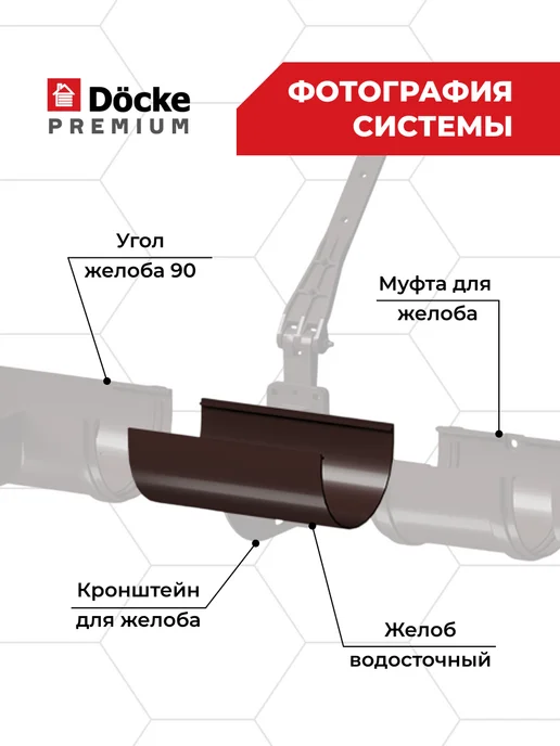 Docke Желоб водосточный пластиковый для крыши Шоколад, 3 метра, 1 м, 12 шт, фото 4