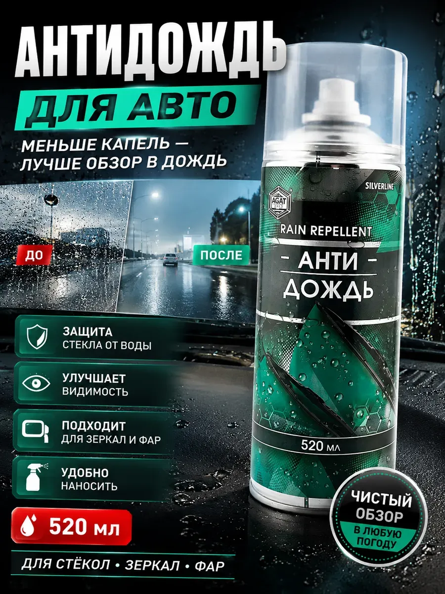 Антидождь для автомобиля на лобовое и зеркала. Спрей.