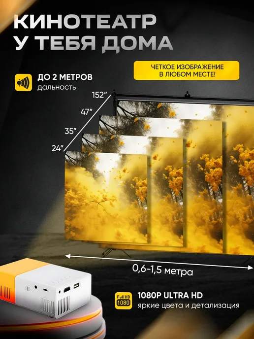 Мини проектор для фильмов с телефона домашний, белый, фото 3
